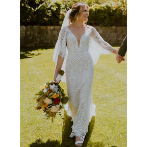 BHLDN Odalis Lace Wedding Gown Boho Bridal Ivory Nude 6